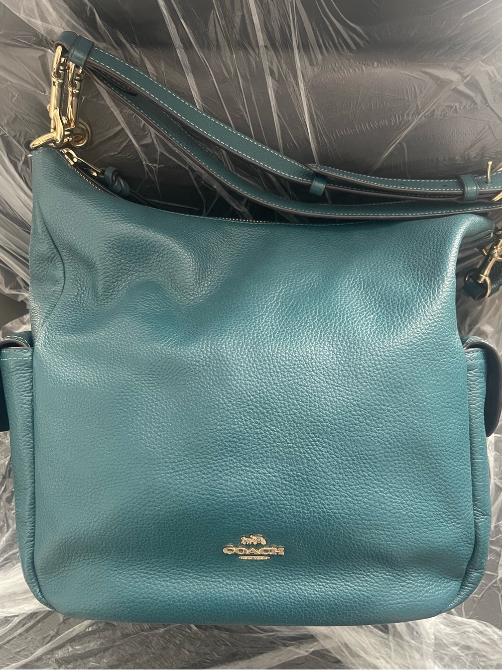 Coach Teal Leather Shoulder Bag with Gold Hardware